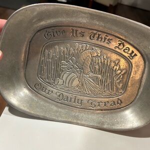 Vintage Cantrell pewter tray- Give us this day our daily bread- used